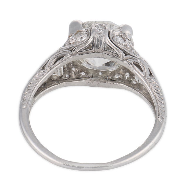 1930s Art Deco Gia 3.11 Carat Old European Cut Diamond Platinum Engagement Ring, Size 6 For Sale In Los Angeles - Image 6 of 6