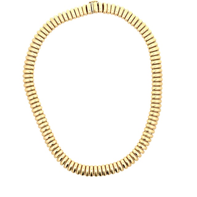Mid-Century Modern Vintage Italian 14k Gold Tubogas Collar Necklace, Circa 1975 For Sale - Image 3 of 13
