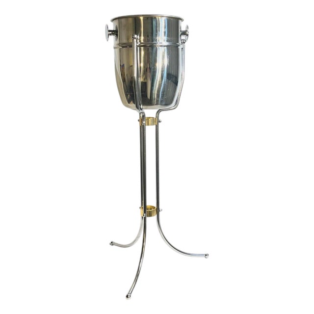 Vintage Stainless Steel Champagne Ice Bucket on Stand – Hollywood Regency Barware For Sale