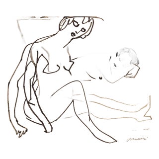 Mino Maccari, Nude Couple, Drawing on Paper, 1960s For Sale