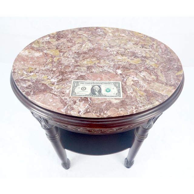 Victorian Fine Carved Solid Mahogany Marble Oval Marble Top Stand Pedestal Lamp Table MINT For Sale - Image 3 of 11