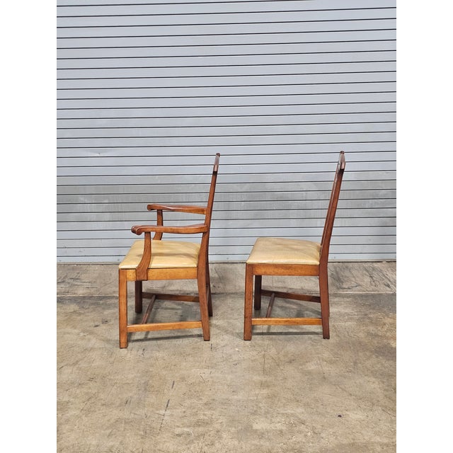 Set of 8 Stickley Chippendale Solid Cherry Dining Chairs Leather Seats Made Usa For Sale - Image 9 of 15