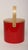 Stylish ice bucket in red patent vinyl with solid birchwood lid and sculptural handle and white plastic insulated interior...