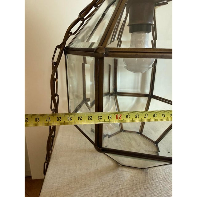 Metal Antique Vienna Secession Pendant Lantern with Beveled Glass attributed to Adolf Loos, Vienna, 1900s For Sale - Image 7 of 9