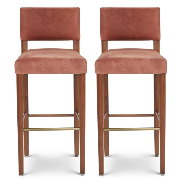 *Sold as a pair* *Two pairs available* These leather barstools have a padded seat and padded back and are sooo...