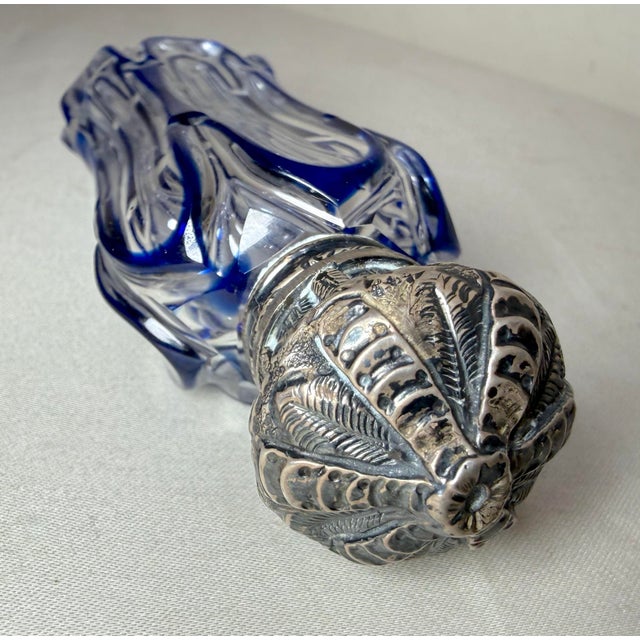 Antique 1800's European Cut to Clear Crystal Sterling Silver Perfume Bottle Jar For Sale - Image 10 of 15