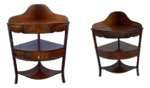 Pair of Matching Antique Georgia Style Mahogany Corner Side Tables With Drawers