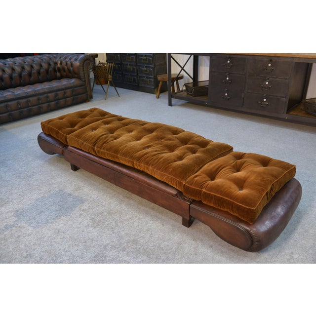 Leather Convertible Club Bench with Velvet Seats, 1920s For Sale - Image 13 of 15