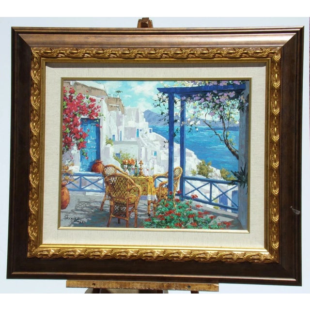1990s Viktor Shvaiko "Greece" Hand Embellished Signed Serigraph on Canvas, Framed For Sale - Image 4 of 6