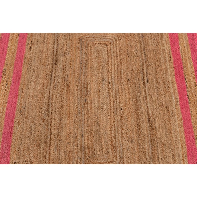 Modern 2'x4' Pink Border Rectangle Jute Handmade Rug For Sale - Image 3 of 11