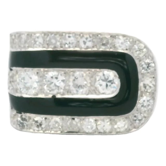 1960s Art Deco-Inspired Diamond & Black Onyx Ring in 18K White Gold, 3 Carats Size 7.5 For Sale