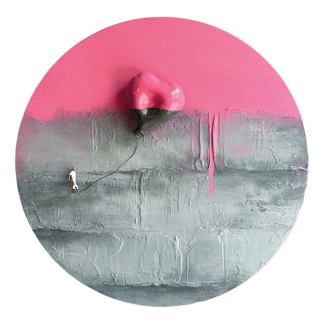 Vera Vizzi, Wall Sculpture with Heart Balloon and Miniature Figure, 2022, Mixed Media For Sale