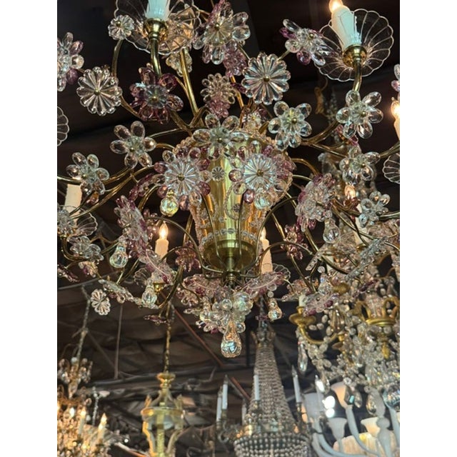 Traditional Vintage French Maison Bagues Crystal and Amethyst Flower Basket Chandelier For Sale - Image 3 of 9