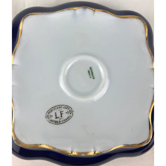Early 20th Century Limoges Porcelain Lidded Blue and Gold Trinket Box For Sale - Image 5 of 9