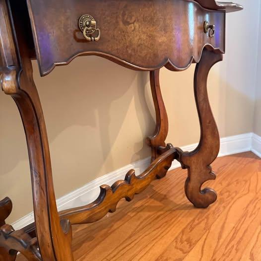 Brass John-Richard Burl Wood Walnut Serpentine Console Table For Sale - Image 8 of 8