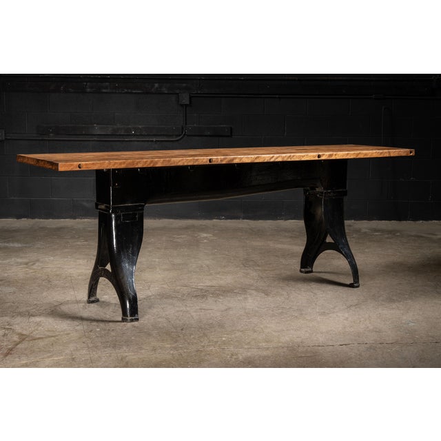Industrial Industrial Table on Antique Cast Iron Base For Sale - Image 3 of 15