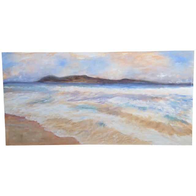Blue Vintage Original Sunrise Ocean Seascape Painting For Sale - Image 8 of 9