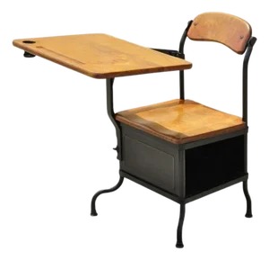 Antique American Industrial Iron and Maple Childs School Writing Desk