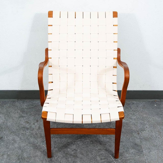 Wood Mid Century Danish Modern Lounge Chair Bruno Mathsson Eva Armchair White MCM For Sale - Image 7 of 12