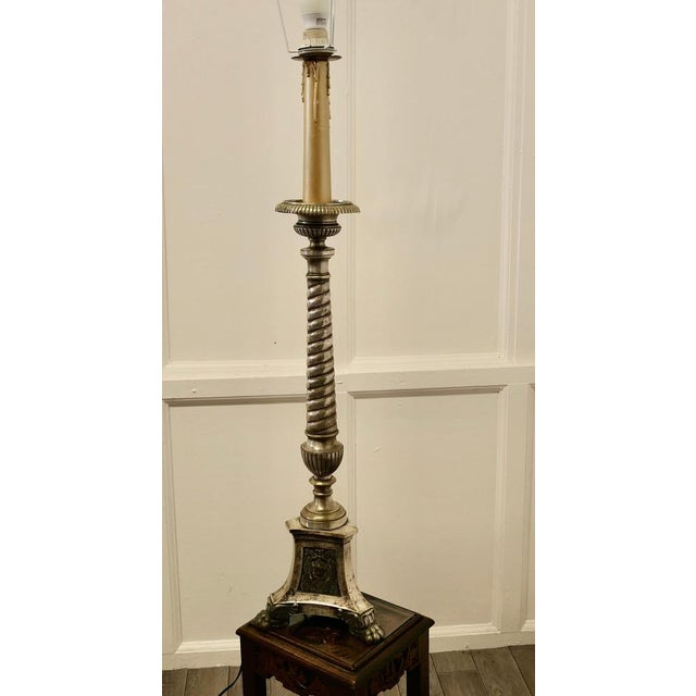Large French Silvered Alter Lamp, 1880s For Sale - Image 4 of 12