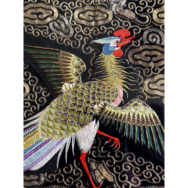 Pair Framed Superb Chinese Qing Dynasty Embroidered Peacock Third Rank Badge For Sale - Image 12 of 12