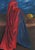 "Desert Storm" Primitive oil painting depicting a hooded figure draped in red and blue cloth, while gazing off into the...