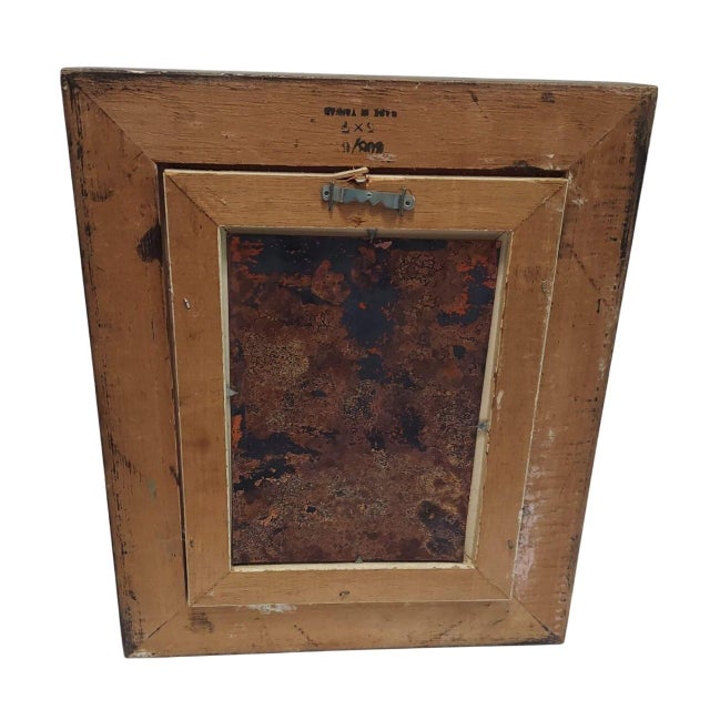 Blue Late 20th Century Fleming Child in the Woods Red Shorts Painting Enamel on Copper Framed Vertical For Sale - Image 8 of 9