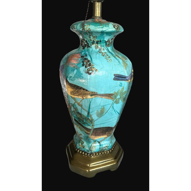 English Table Lamp in a Beautiful Victorian Bird and Floral Pattern, 21 Inches For Sale - Image 3 of 10