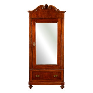 Antique Single-Door Wardrobe with Mirror, 1890s For Sale
