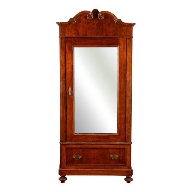 Antique Single-Door Wardrobe with Mirror, 1890s For Sale
