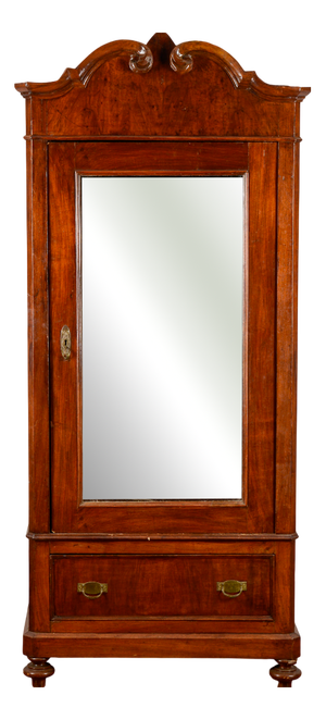 Antique Single-Door Wardrobe with Mirror, 1890s