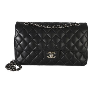 Black Quilted Lambskin Medium Classic Double Flap Bag For Sale