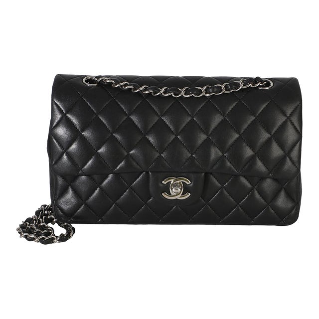 Black Quilted Lambskin Medium Classic Double Flap Bag For Sale