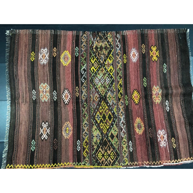 1960s Vintage Handmade Turkish Designer Kilim Rug- 3′8″ × 4′10″ For Sale - Image 9 of 11
