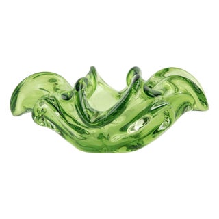 Vintage Murano Green Glass Ashtray, Italy, 1970s For Sale