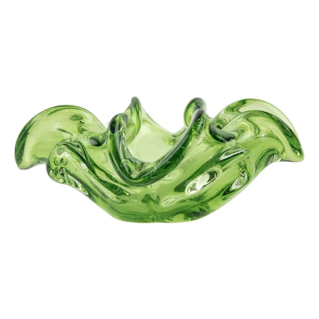 Vintage Murano Green Glass Ashtray, Italy, 1970s For Sale