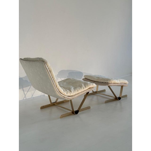 Set of Lounge Chair with Fabric Ottoman, 1980s For Sale - Image 3 of 12