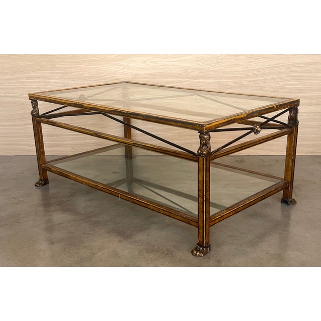 Midcentury Brown Metal Rectangular Coffee Table With Two Tier Glass 1970 For Sale - Image 6 of 9