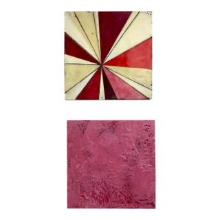 "Cherry and Bubblegum" by Gina Cochran - Encaustic and Mixed Media Pair - 2 Panels For Sale