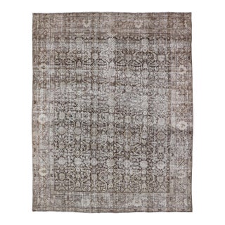 Antique Persian Tabriz Rug With Lattice Design in Muted Brown 10'6 X 13'7 For Sale