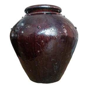 Thai Terracotta Planter / Cachepot With Burgundy Glaze, Early 20th Century