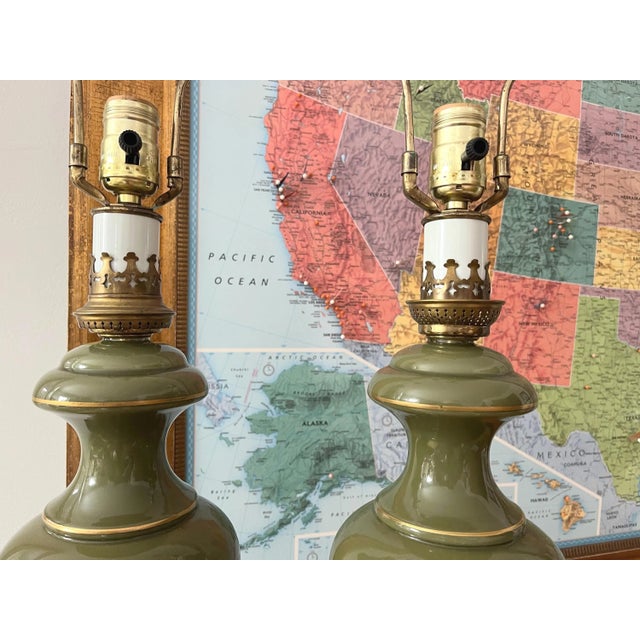 1960s Green Glass Column Lamps, Pair For Sale - Image 9 of 18
