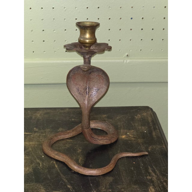 Metal Mid 20th Century Brass Cobra Candlesticks- a Pair For Sale - Image 7 of 8