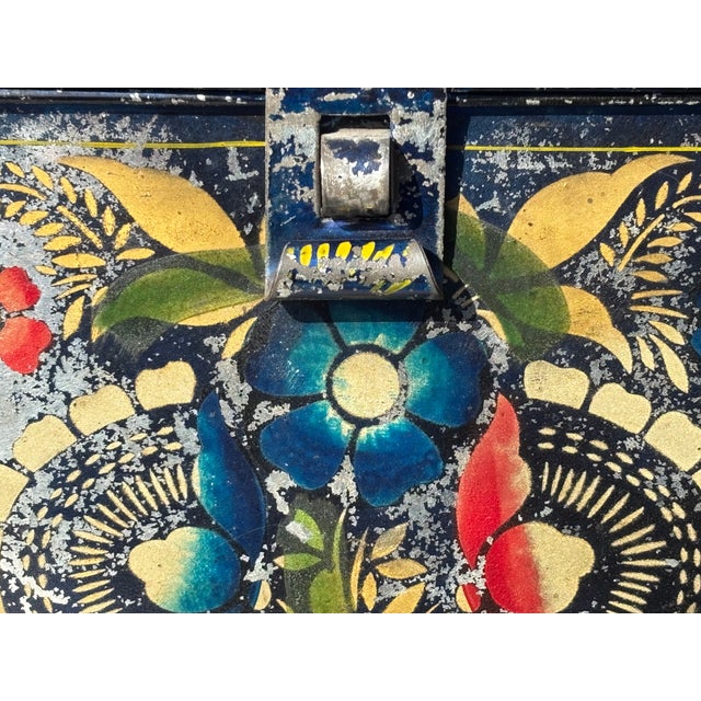 French Country Rare 19th C. Tole Painted Document Safe Box in Blue For Sale - Image 3 of 12