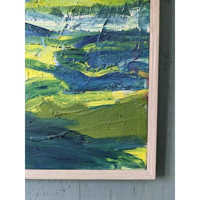 Yellow Mid-Century Modern Swedish "Waves" Vintage Abstract Oil Painting, Framed For Sale - Image 8 of 13