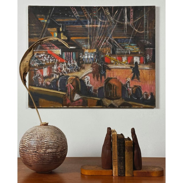 Frederick Childs - “At the Circus”, Signed (c.1950, Oil on Canvas). In very good condition with wear consistent with age....
