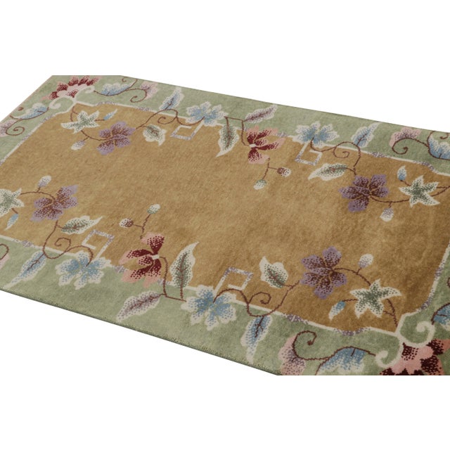 Art Deco Rug & Kilim’s Chinese Art Deco Style Rug in Brown With Colorful Floral Patterns For Sale - Image 3 of 6