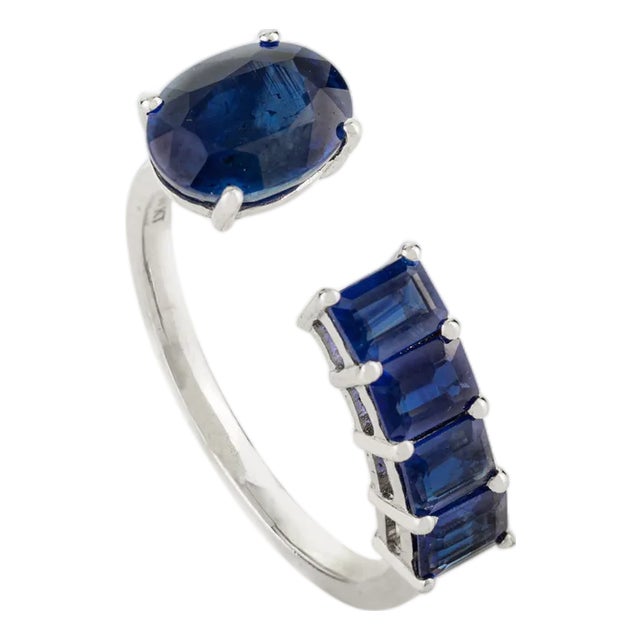 Contemporary 14k White Gold Sapphire Open Cocktail Ring Size 6 For Sale