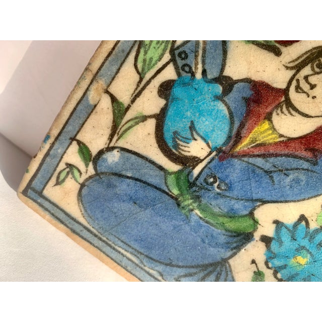 Antique Qajar Iznik Indo Persian Glazed Ceramic Tile For Sale In San Antonio - Image 6 of 11