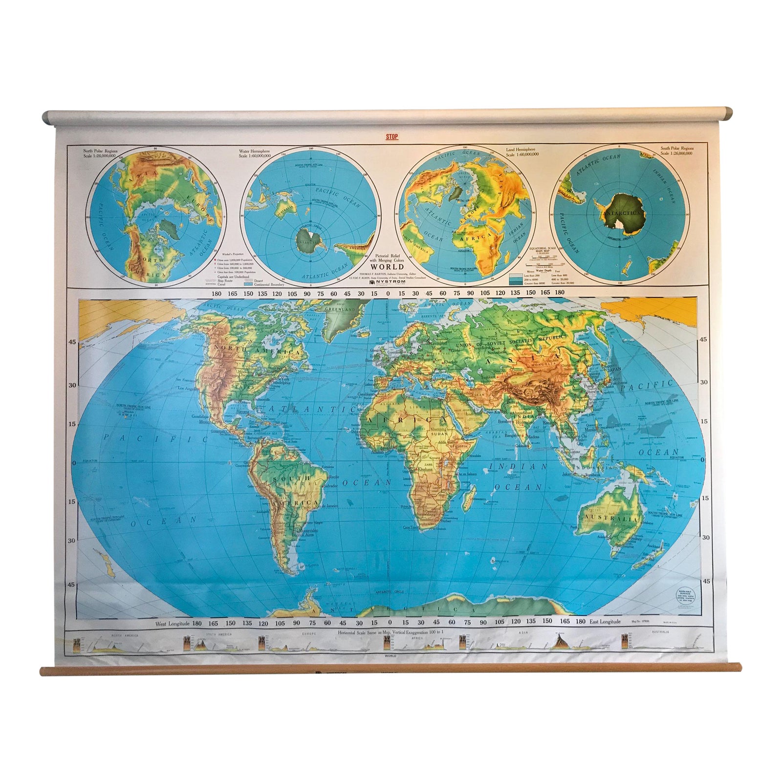 Vintage Nystrom Pull Down Schoolroom World Map | Chairish